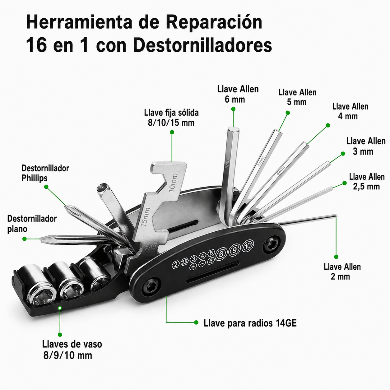 Kit de Herramientas para Bicicleta | Multiherramienta Portátil de Reparación con Parches